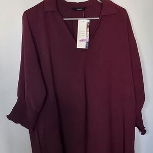 Dokotoo Burgundy Wine Red V-Neck Smocked Business Casual Boho Blouse New Medium